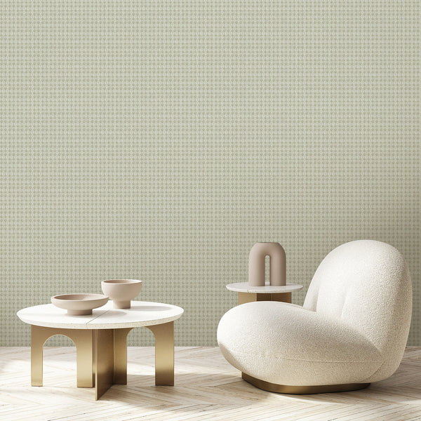 Sage green wallpaper featuring repeating floral damask motifs and a weathered vintage texture for farmhouse, cottagecore and French country decor.