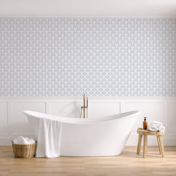 Dusty Blue Coastal Leaves Wallpaper L066