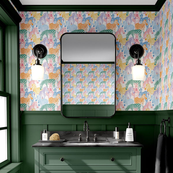 Colorful Zebra Wallpaper CC291 - CostaCover - Peel and stick Removable Wallpaper - abstract wallpaper - accent wallpaper - adhesive wallpaper