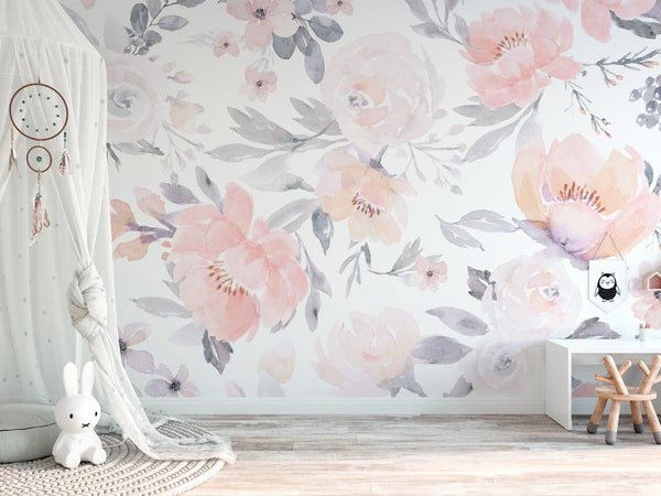 Soft Pink & Lilac Flowers Wall Mural WM002 - CostaCover - Peel and stick Removable Wallpaper - accent wallpaper - adhesive wallpaper - bathroom wallpaper