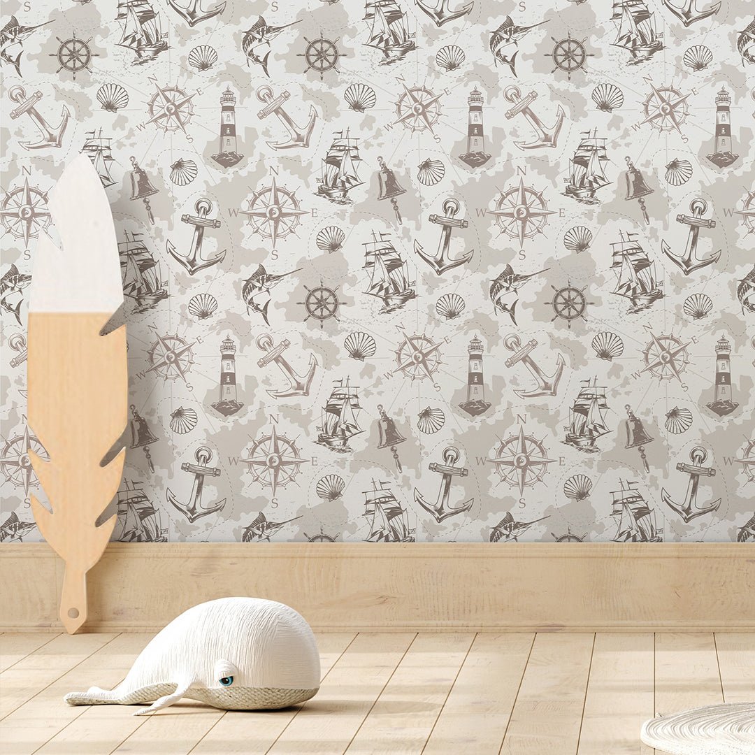 Beige Marine Map Wallpaper A090