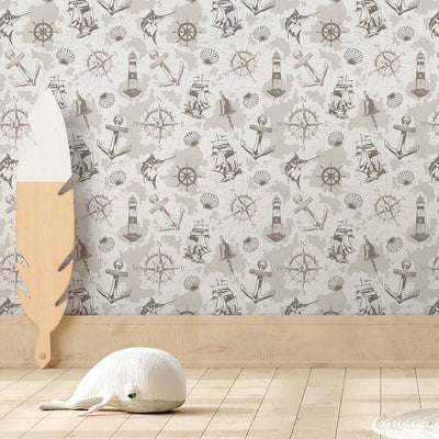 Beige Marine Map Wallpaper A090