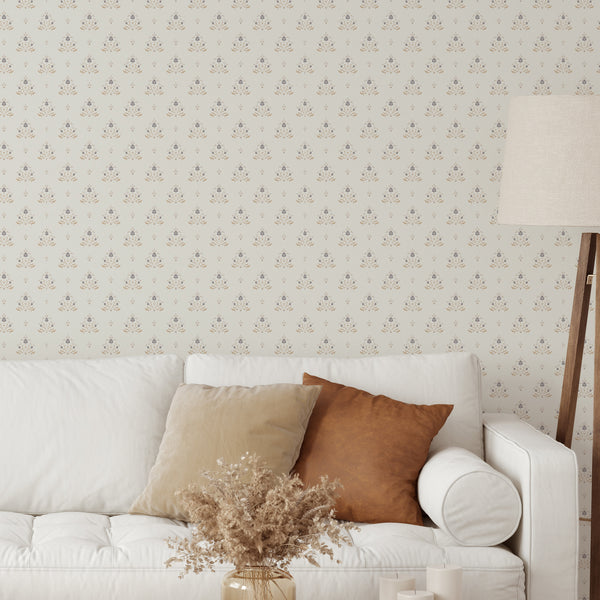 Neutral Floral Damask Wallpaper L070