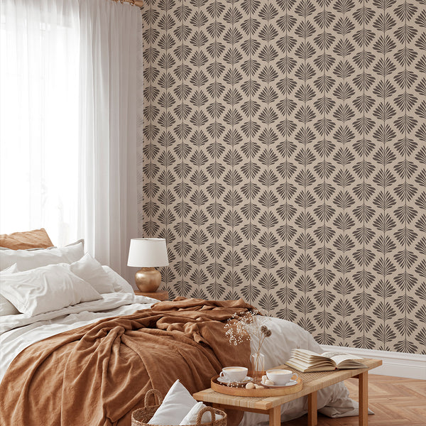 Beige Taupe Brown Palm Leaf Wallpaper L018