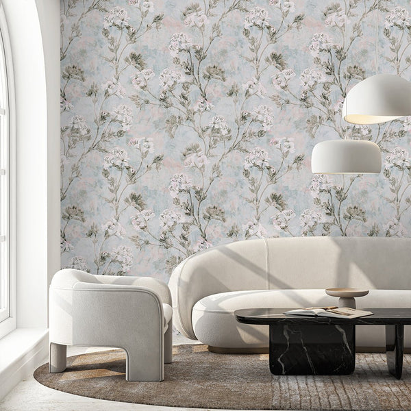 Blue Vintage Flowers Bouquet Wallpaper S075 - CostaCover - Peel and stick Removable Wallpaper - accent wallpaper - adhesive wallpaper - baby bedroom