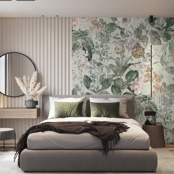 Green Vintage Flowers Garden Wall Mural SM045 - CostaCover - Peel and stick Removable Wallpaper - Abstract - abstract floral - abstract wallpaper