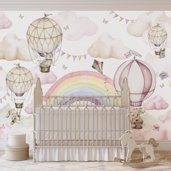 Rainbow & Hot Air Balloons Wall Mural WM065 - CostaCover - Peel and stick Removable Wallpaper - accent wallpaper - adhesive wallpaper - air balloon