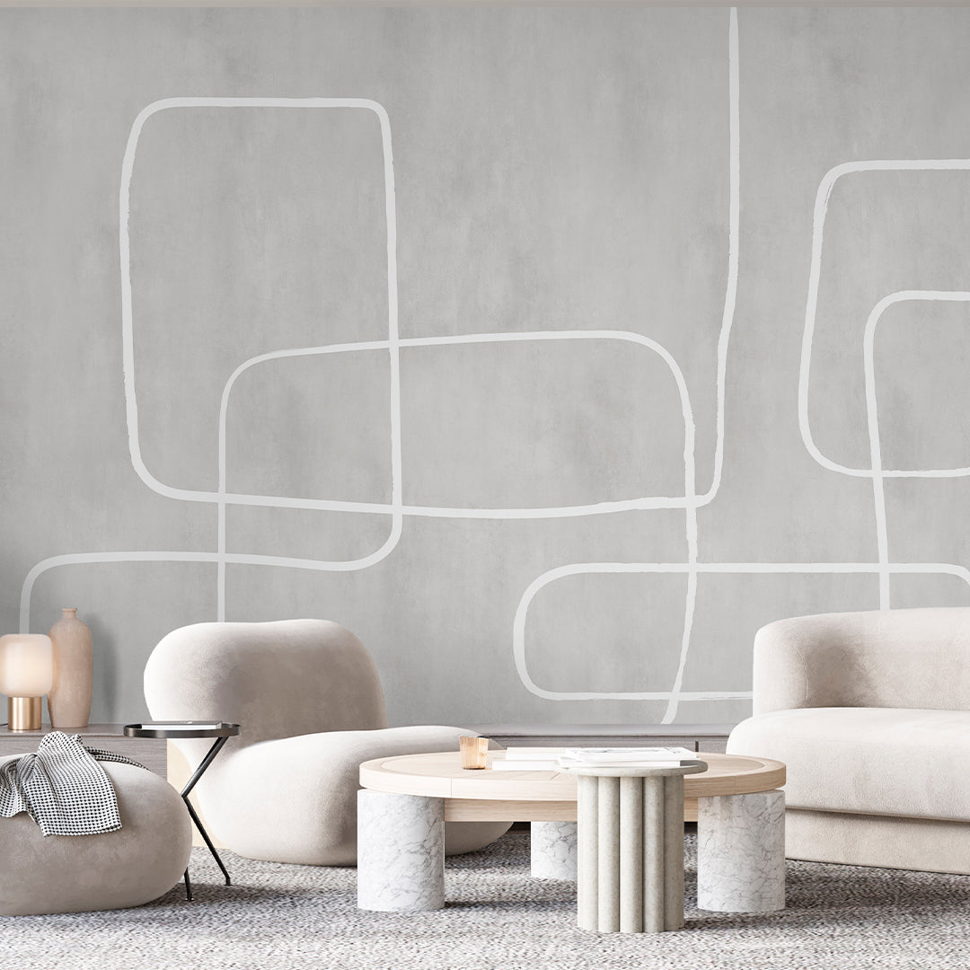 Gray Abstract Line Art Wall Mural AM175