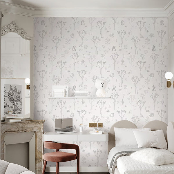 Gray Tree Forest Wallpaper S043 - CostaCover - Peel and stick Removable Wallpaper - abstract forest - abstract wallpaper - accent wallpaper