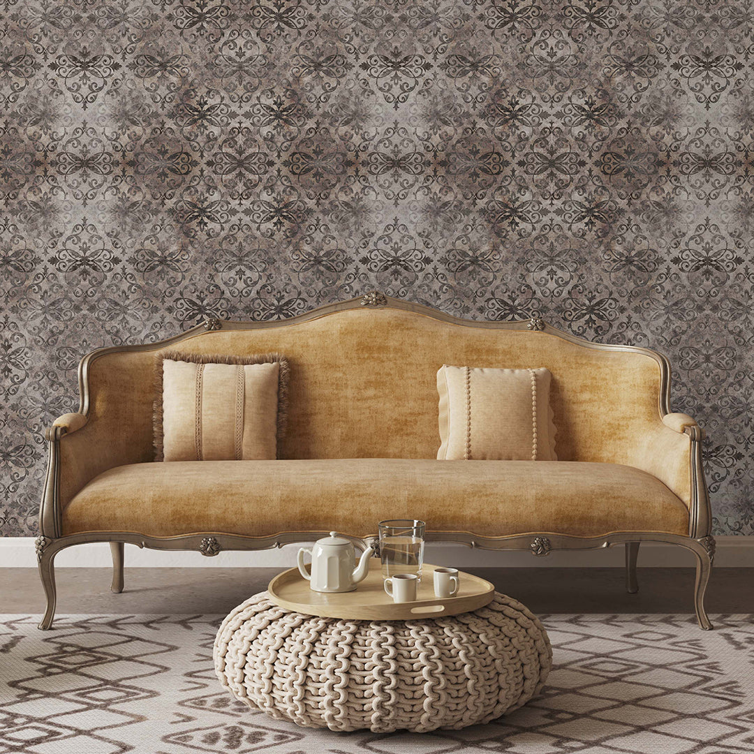 Vintage Brown Damask Wallpaper A022