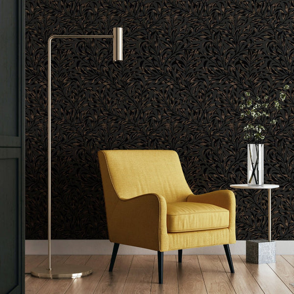 Black & Bronze Willow Bough by Morris Wallpaper W093 - CostaCover - Peel and stick Removable Wallpaper - abstract wall art - abstract wallpaper - accent wallpaper