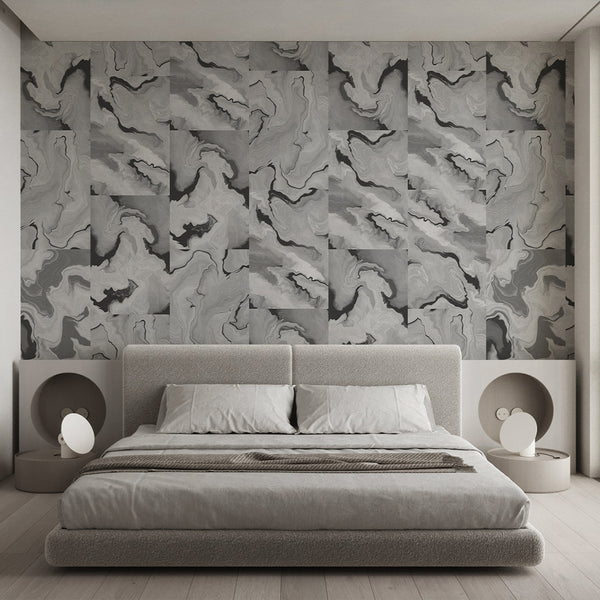 Black & Gray Marble Squares Wall Mural AM029 - CostaCover - Peel and stick Removable Wallpaper - about walls - Abstract - Abstract Labyrinth Lines