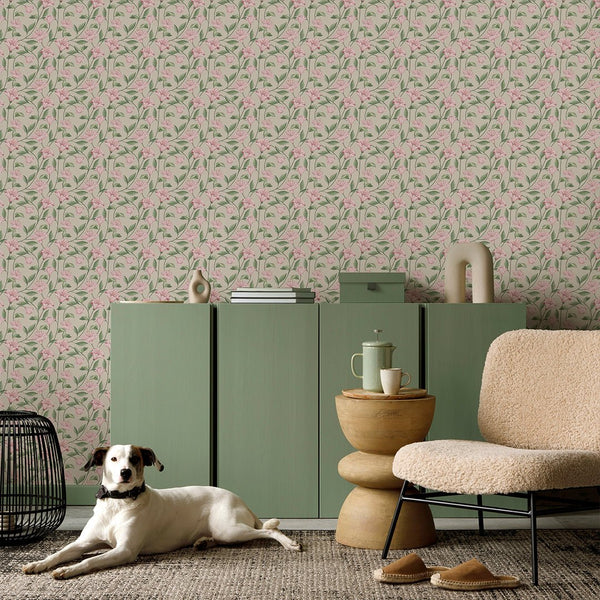 Beige Pink Bellflower Wallpaper W152 - CostaCover - Peel and stick Removable Wallpaper - abstract floral - abstract wall art - abstract wallpaper