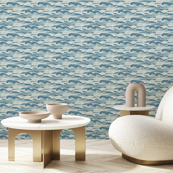 Japanese Blue Waves Wallpaper A099 - CostaCover - Peel and stick Removable Wallpaper - about walls - Abstract - abstract lines