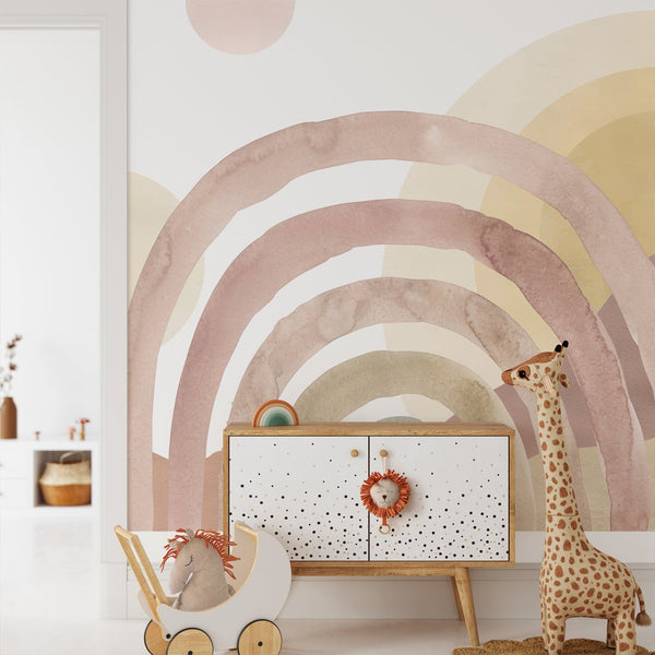Boho Rainbow & Sun Wall Mural WM059 - CostaCover - Peel and stick Removable Wallpaper - Abstract - abstract wall art - abstract wallpaper