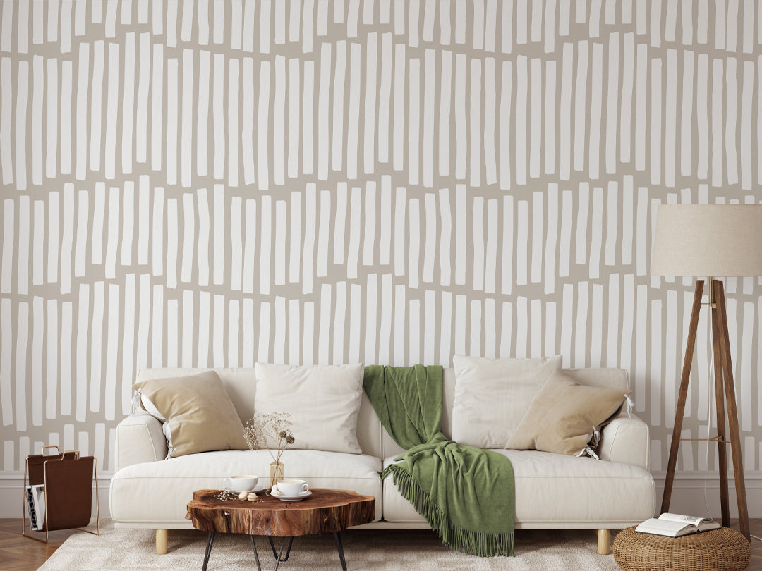 White Stripe & Beige Self Adhesive Wallpaper W034
