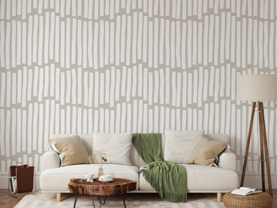 White Stripe & Beige Wallpaper W034