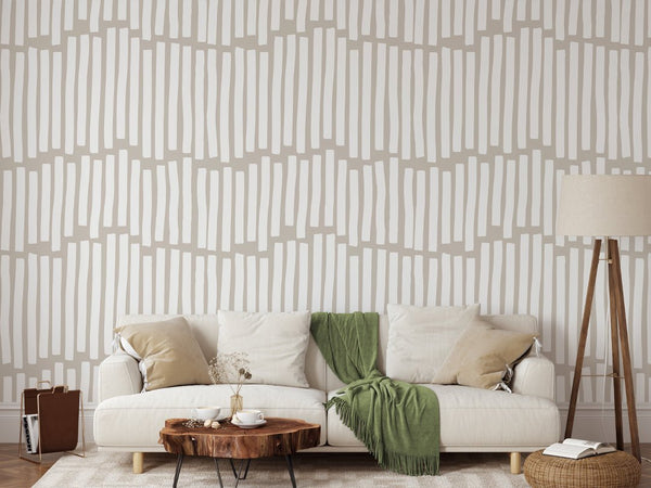 White Stripe & Beige Wallpaper W034 - CostaCover - Peel and stick Removable Wallpaper - Abstract - abstract lines - abstract wall art