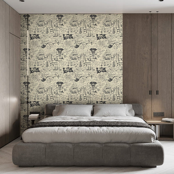 Vintage Pirate Map Wallpaper A094-CostaCover-Peel and stick Removable Wallpaper-abstract wallpaper-accent wallpaper-adhesive wallpaper