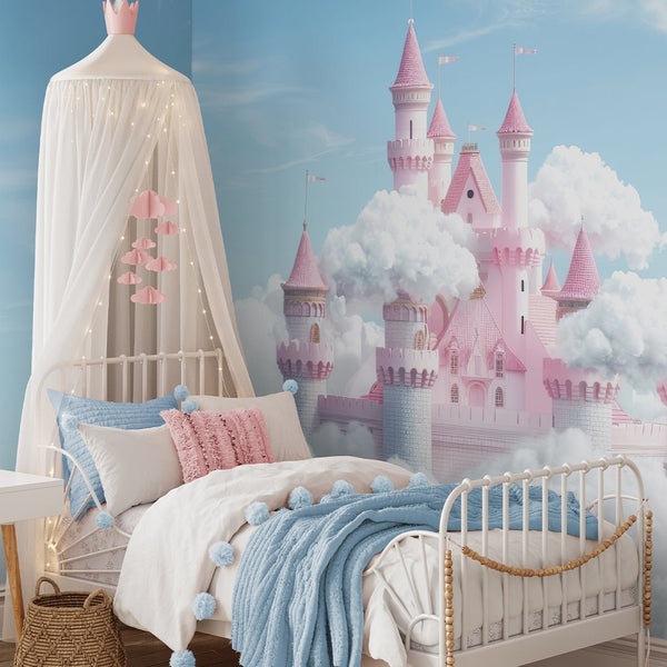 Pink Fantasy Castle Wall Mural WM091 - CostaCover - Peel and stick Removable Wallpaper - abstract wall art - abstract wallpaper - accent wallpaper
