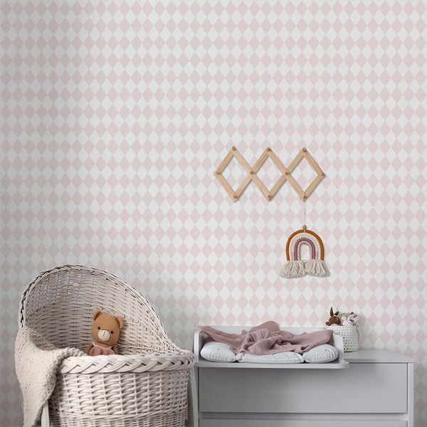 Pastel Pink Rhombus Wallpaper S025 - CostaCover - Peel and stick Removable Wallpaper - abstract wallpaper - accent wallpaper - adhesive wallpaper