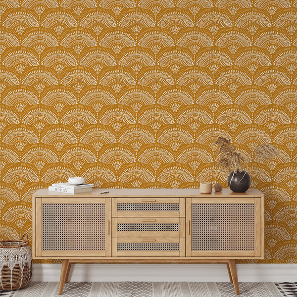 Orange African Fan Wallpaper W160 - CostaCover - Peel and stick Removable Wallpaper - abstract wall art - abstract wallpaper - accent wallpaper