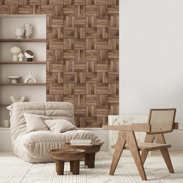 Geometric Wooden Board Wallpaper A006 - CostaCover - Peel and stick Removable Wallpaper - 