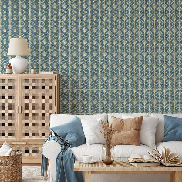 Blue Gray Art Deco Wallpaper CC335 - CostaCover - Peel and stick Removable Wallpaper - Abstract - abstract arches - Abstract Labyrinth Lines