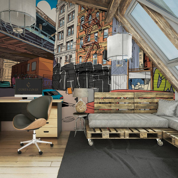 Street Comics Style Wall Mural CCM183 - CostaCover - Peel and stick Removable Wallpaper - Abstract - abstract arches - abstract floral