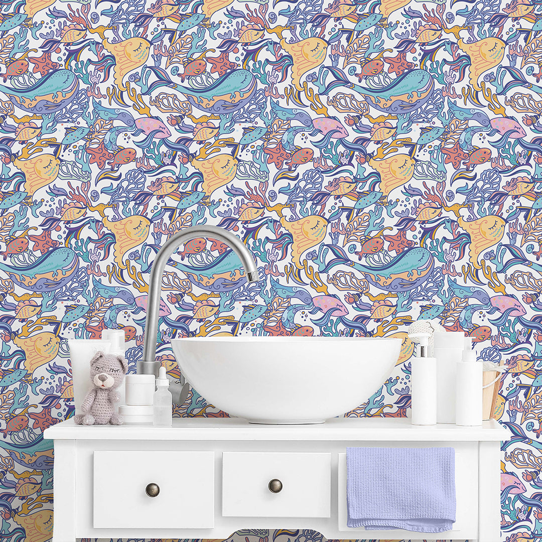 Colored Line Art Fish Wallpaper S100