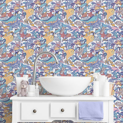 Colored Line Art Fish Wallpaper S100