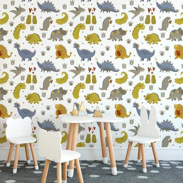 Friendly Dinosaur Wallpaper CC143 - CostaCover - Peel and stick Removable Wallpaper - animal print - Animal print wallpaper - animal wallpaper
