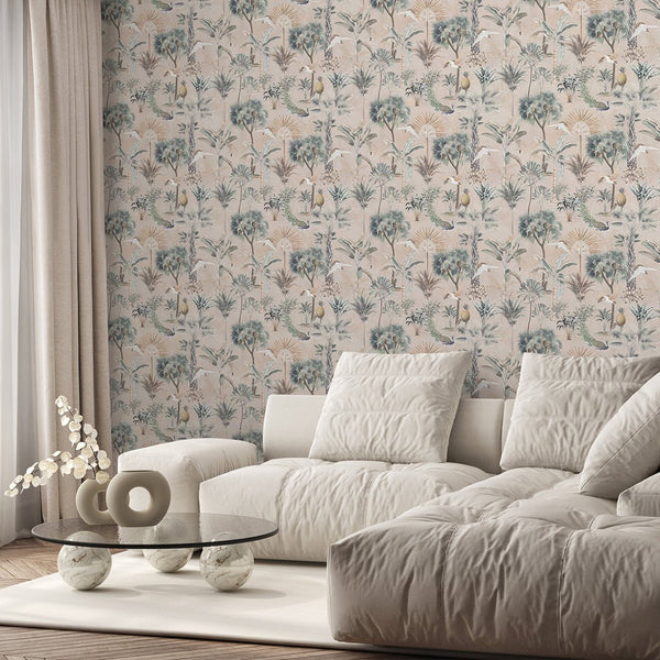 Vintage Tropical Bird Wallpaper A128 - CostaCover - Peel and stick Removable Wallpaper - accent wallpaper - adhesive wallpaper - bathroom wallpaper