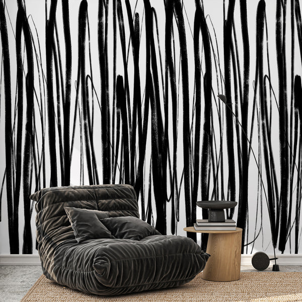Black Abstract Brush Stroke Wall Mural AM193