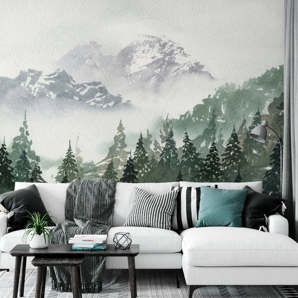 Forest and Foggy Mountains Wall Mural WM036 - CostaCover - Peel and stick Removable Wallpaper - adhesive wallpaper - baby bedroom - bathroom wallpaper