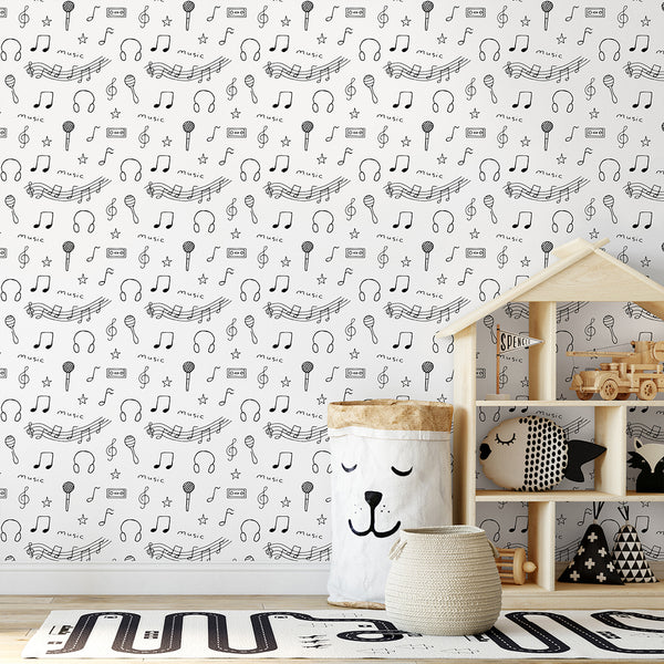Black and White Music Notes Wallpaper S134