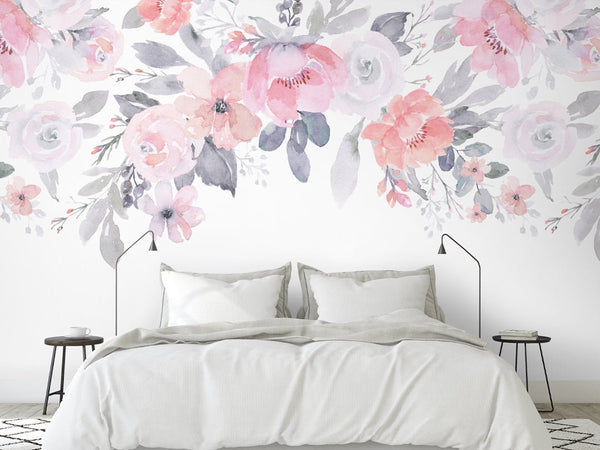 Lilac & Pink Flowers Wall Mural WM006 - CostaCover - Peel and stick Removable Wallpaper - adhesive wallpaper - baby bedroom - bathroom wallpaper