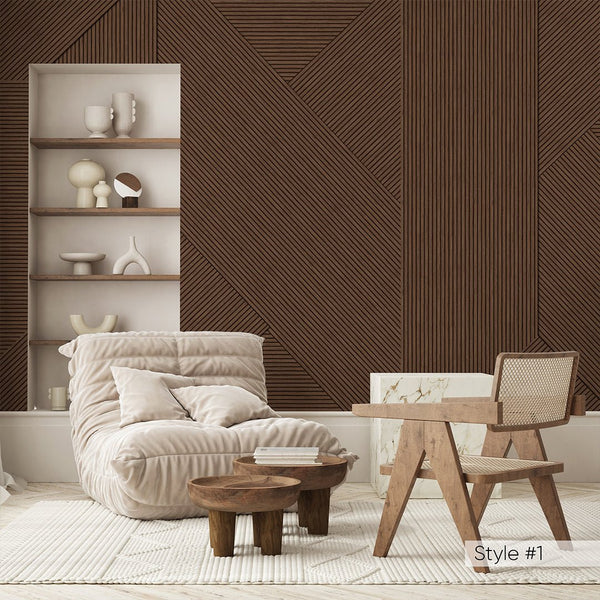Geometric Wooden Panels Effect Wall Mural AM075 - CostaCover - Peel and stick Removable Wallpaper - about walls - abstract wallpaper - accent wallpaper
