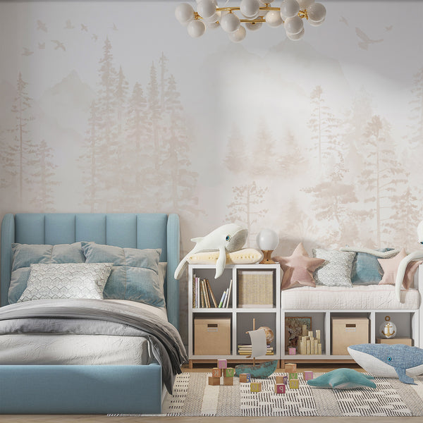 Beige Misty Forest Wall Mural AM187