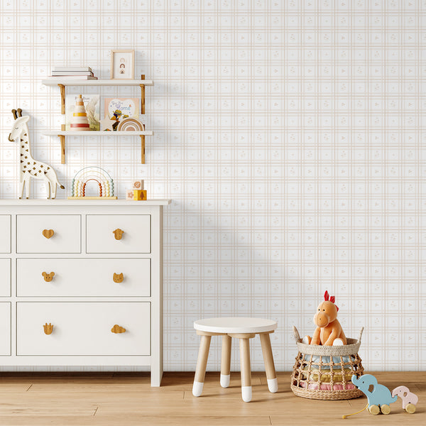 Beige Plaid Floral Wallpaper L145