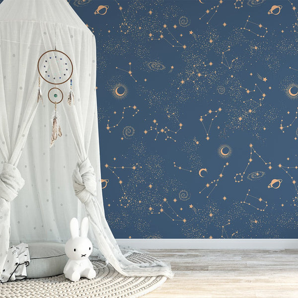 Blue Sky & Сonstellation Wallpaper W066 - CostaCover - Peel and stick Removable Wallpaper - abstract wallpaper - accent wallpaper - adhesive wallpaper