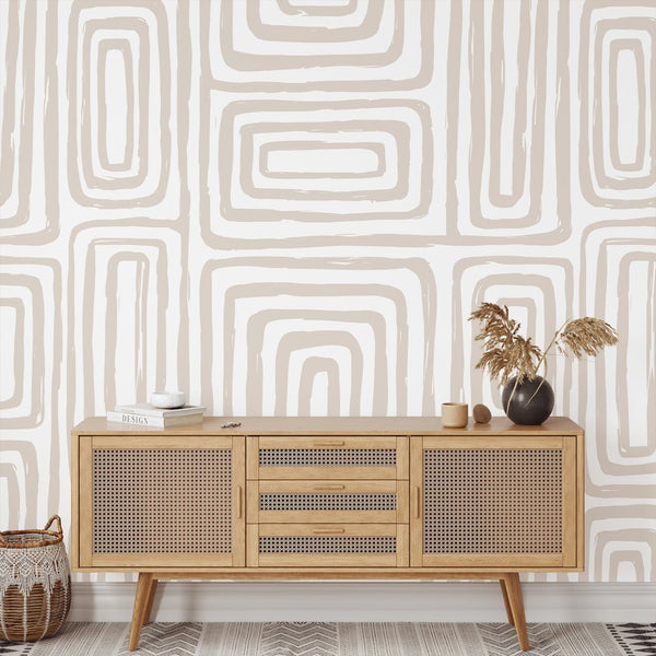 Neutral Hazelnut Maze Wallpaper W035 - CostaCover - Peel and stick Removable Wallpaper - Abstract - abstract lines - abstract wall art