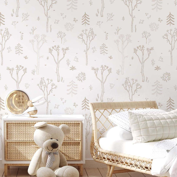 Beige Tree Forest Wallpaper S044 - CostaCover - Peel and stick Removable Wallpaper - abstract forest - abstract wall art - abstract wallpaper