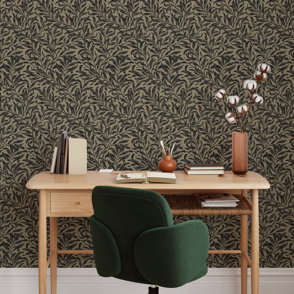 Beige & Black Willow Bough by Morris Wallpaper W094 - CostaCover - Peel and stick Removable Wallpaper - abstract wall art - abstract wallpaper - accent wallpaper