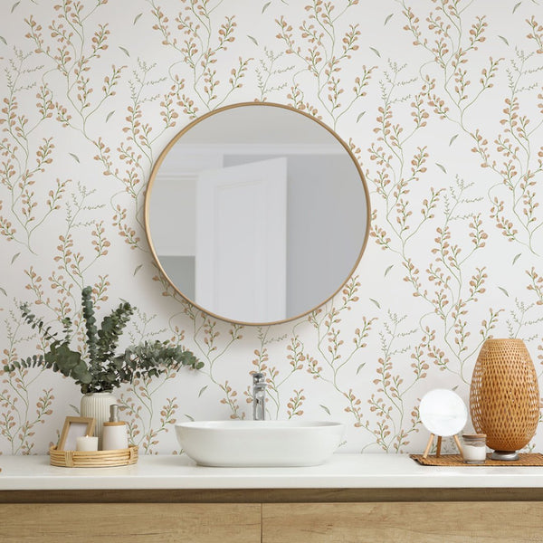 Beige Garden Flowers Wallpaper W032 - CostaCover - Peel and stick Removable Wallpaper - abstract wallpaper - accent wallpaper - adhesive wallpaper