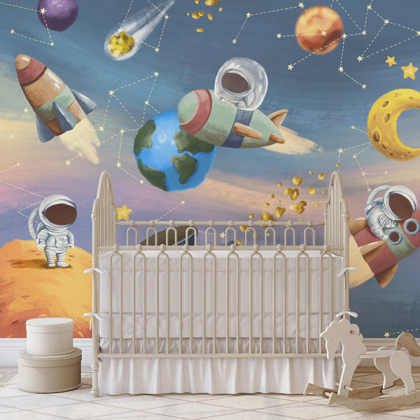 Colorful Pastel Space Wall Mural WM075 - CostaCover - Peel and stick Removable Wallpaper - accent wallpaper - adhesive wallpaper - aqua blue