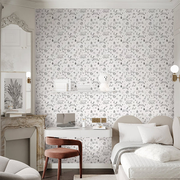 Black & White Forest Animals Wallpaper S032 - CostaCover - Peel and stick Removable Wallpaper - Abstract - abstract forest - abstract lines