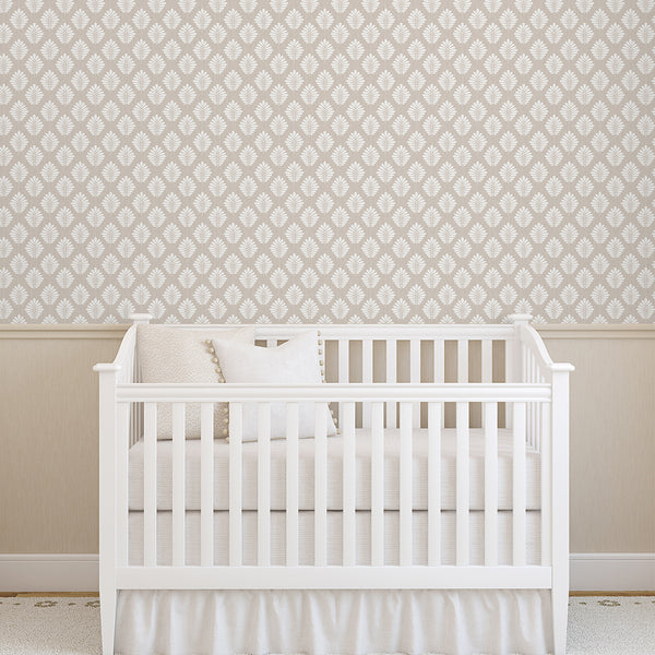 Beige Taupe Linen Leaf Wallpaper L040