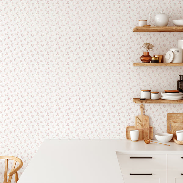 Blush Pink Farmhouse Floral Wallpaper CC370