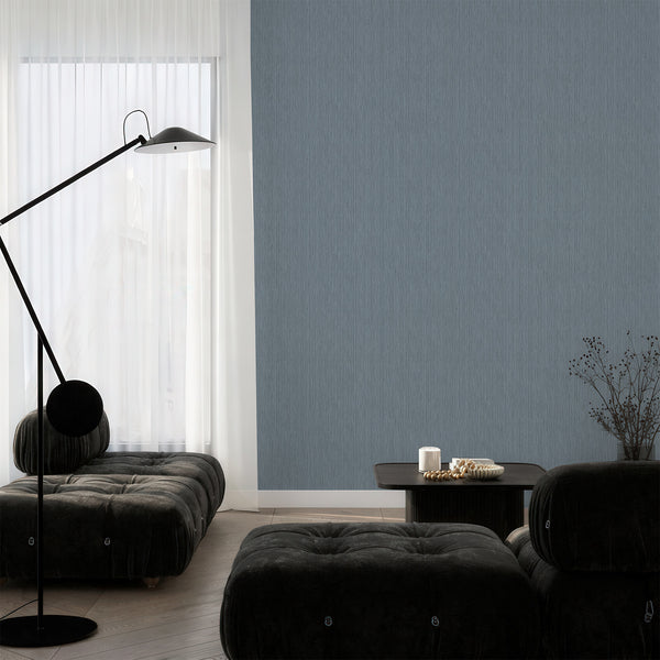 Self-adhesive wallpaper featuring dusty blue-grey tones and fine texture, offering easy application and repositioning.